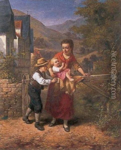 The Happy Mother Oil Painting - Charles Petit