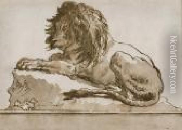 Lion Couche Oil Painting - Giovanni Domenico Tiepolo