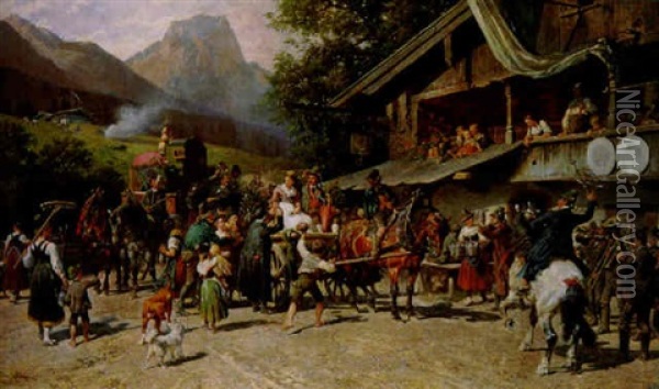 Dorfhochzeit Oil Painting - Louis (Ludwig) Braun