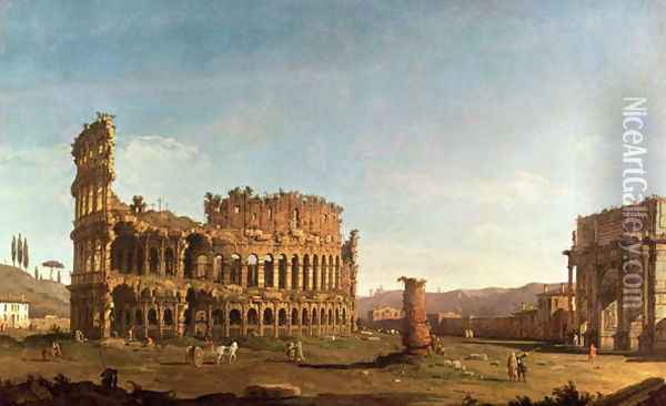 Colosseum and Arch of Constantine, Rome Oil Painting - (Giovanni Antonio Canal) Canaletto