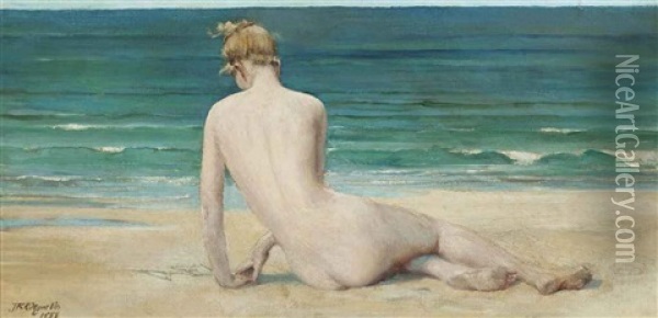 A Nude Seated On The Shore Oil Painting - John Reinhard Weguelin