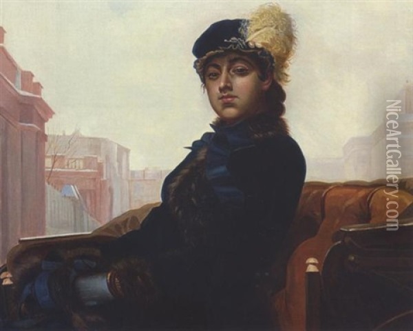 Junge Dame In Der Kutsche Oil Painting - Ivan Nikolaevich Kramskoy