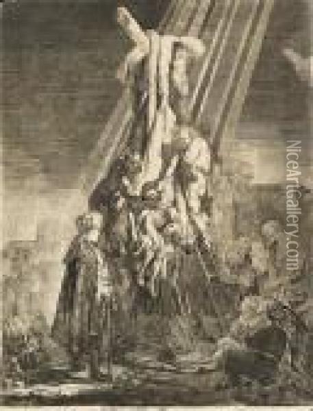 Descent From The Cross: Second Plate Oil Painting - Rembrandt Van Rijn