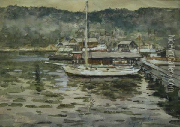 Docked Boats At Harbor Oil Painting - Edgar Forkner