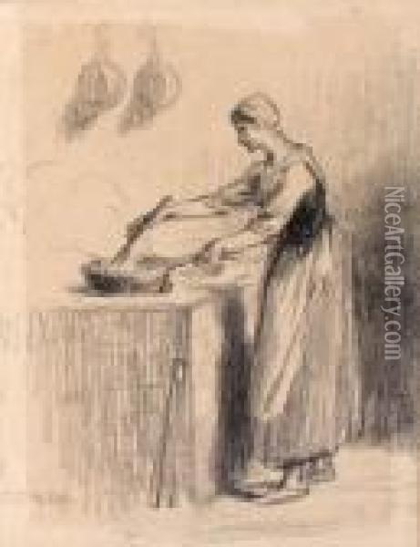Jeune Femme Preparant Le Repas Dans Une Poele Oil Painting - Jean-Francois Millet