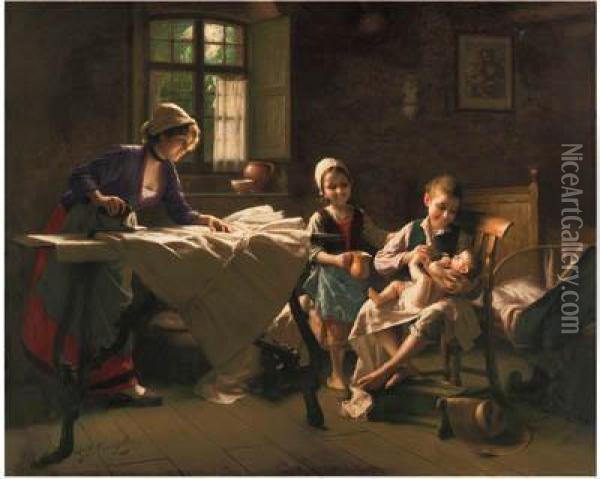 A Happy Family Oil Painting - Giovanni Battista Torriglia