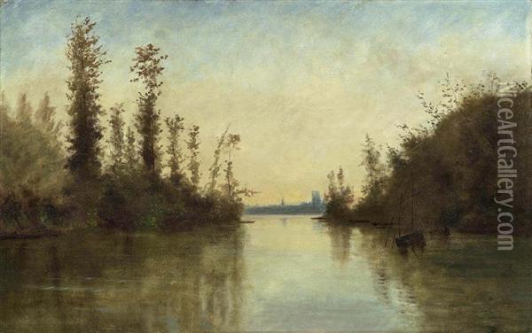 Flusslandschaft. Oil Painting - Charles-Francois Daubigny