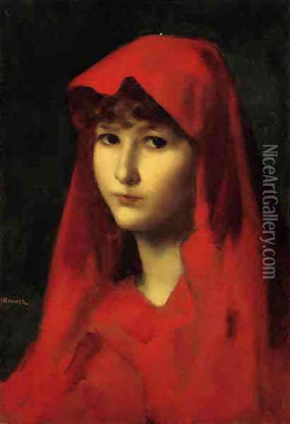 A Young Girl with Red Cape Oil Painting - Jean-Jacques Henner