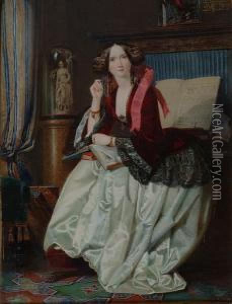 Miss Ashton Seated At The Piano Oil Painting - Joseph Middleton Jopling