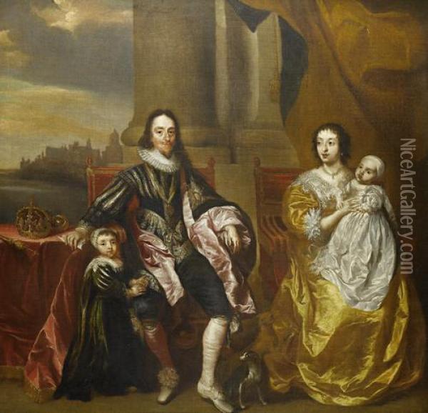 King Charles I With Henrietta Maria And Two Of Their Children Oil Painting - Sir Anthony Van Dyck