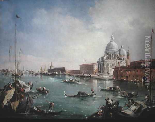 The Grand Canal with a View of Santa Maria della Salute and the Dogana Oil Painting - Francesco Guardi
