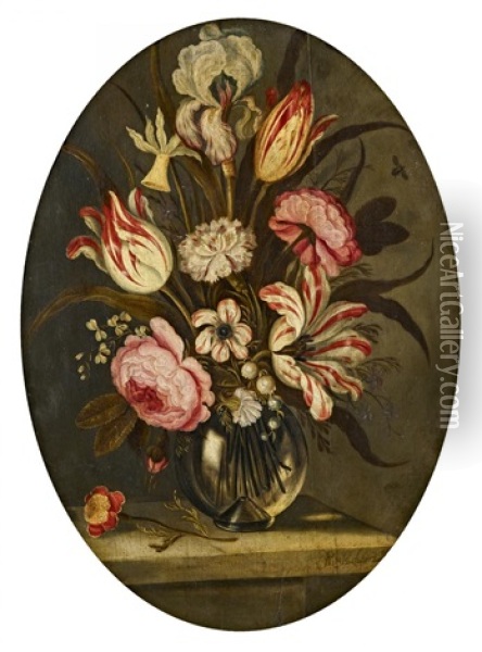 Blumenstuck Mit Fruhjahrsblumen In Einer Glasvase Oil Painting - Abraham Bosschaert