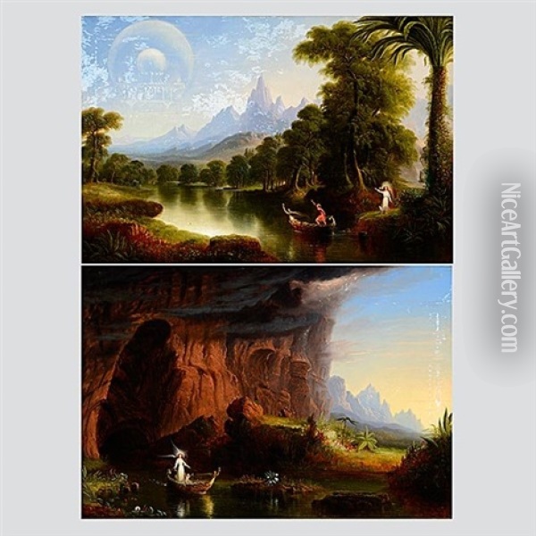 Youth; Childhood (2 Works From Voyage Of Life Series) Oil Painting - Thomas Cole