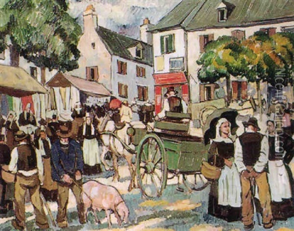 Scene De Marche A Pont-aven Oil Painting - Pierre De Belay