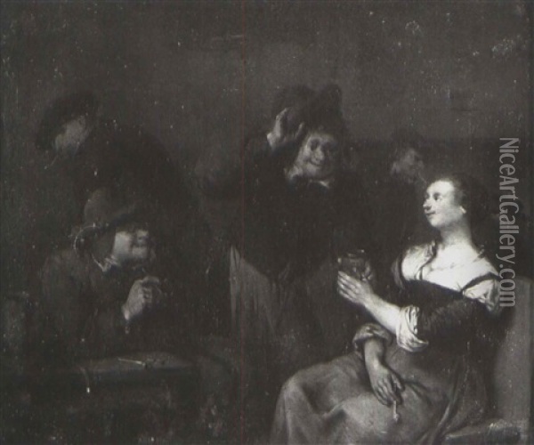Peasants Smoking And Drinking In An Interior Oil Painting - Cornelis Pietersz Bega