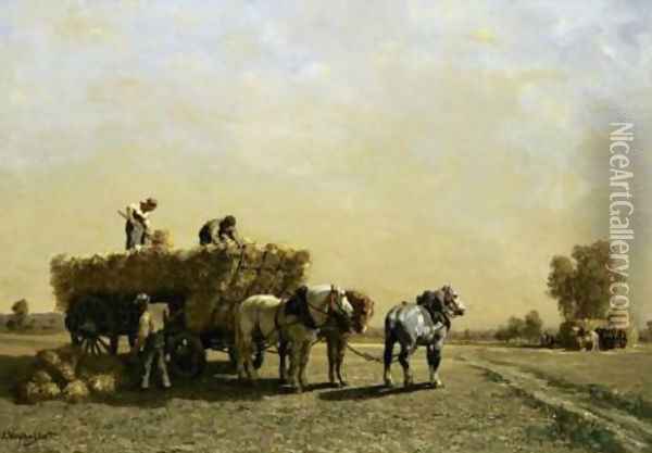 The hay cart Oil Painting - Jules Jacques Veyrassat