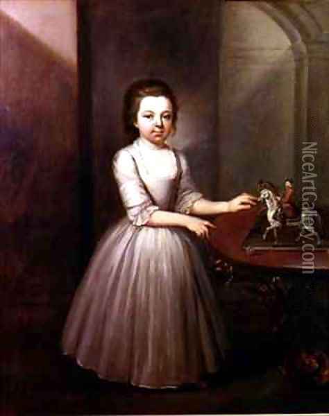 Portrait of a Young Girl Standing by a Georgian Table Oil Painting - Thomas Frye