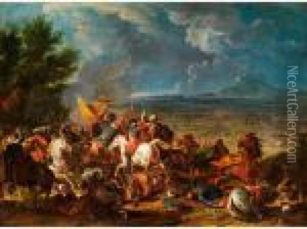 Schlachtengemalde Im Turkenkrieg Oil Painting - Karel Van Breydel (Le Chevalier)