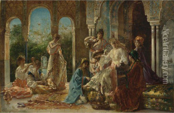 Attending The Favorite Oil Painting - Edouard Frederic Wilhelm Richter