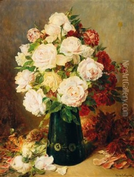 Roses In A Vase Oil Painting - Ferdinand Wagner the Younger