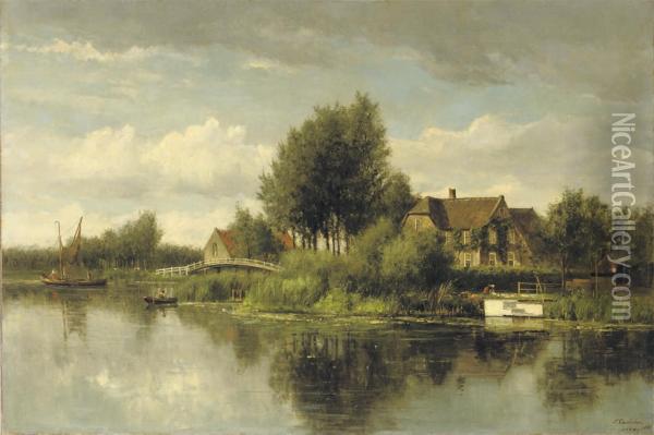 Mansions Along A River In Summer Oil Painting - Francois Carlebur Of Dordrecht