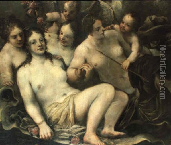 Venus, Amor Und Flora Oil Painting - Pietro (Libertino) Liberi