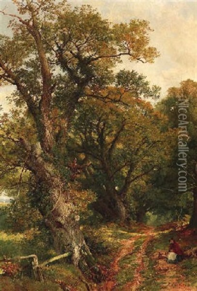 Rast Am Sommerlichen Waldweg Oil Painting - Frederick William Hulme