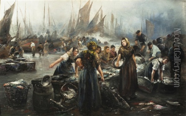 Fischmarkt Oil Painting - Emil Barbarini