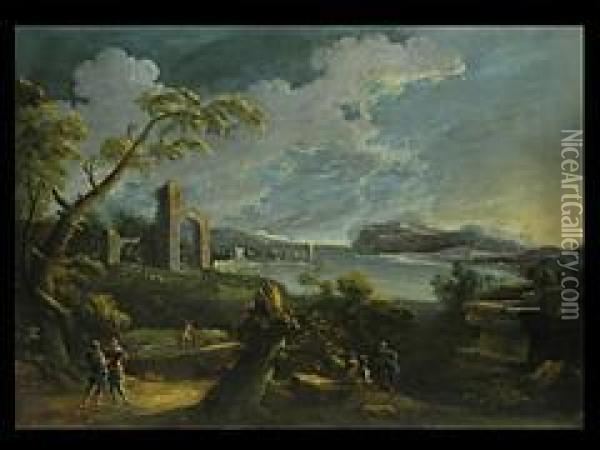 Italienische Kustenlandschaft Mit Ruinen Oil Painting - Carlo Antonio Tavella