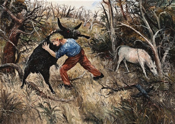 The Struggle Oil Painting - Arthur Boyd Houghton