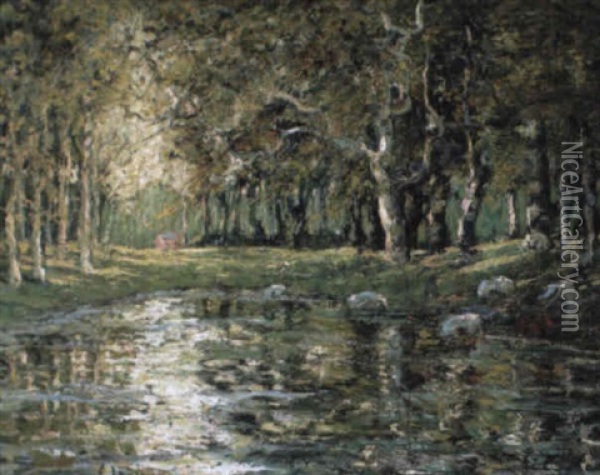 Wooded Landscape With Pond Oil Painting - Ernest Lawson