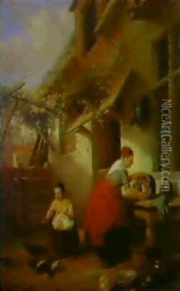 La Vaisselle Oil Painting - Henri Joseph Gommarus Carpentero