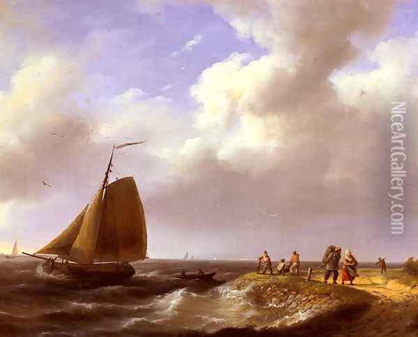 A Fresh Breeze off the Dutch Coast Oil Painting - Johannes Hermanus Koekkoek Snr