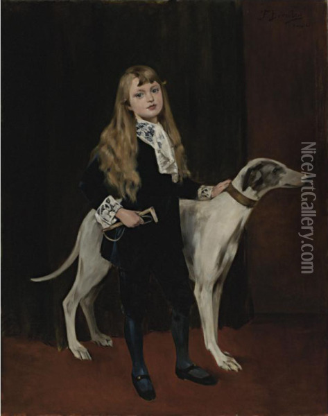 Young Girl With A Greyhound Oil Painting - Ferry Beraton