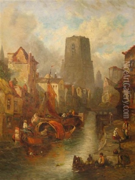 Canal Scene Oil Painting - Alfred Montage