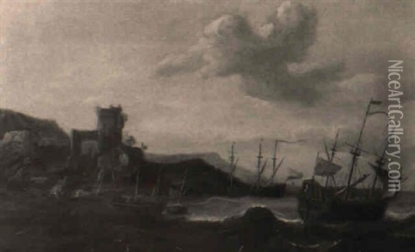 Italienischer Hafen Mit Kriegsschiffen Oil Painting - Jan Abrahamsz. Beerstraten