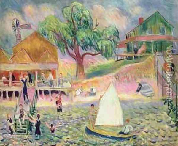 The Green Beach Cottage Belport Long Island Oil Painting - William Glackens