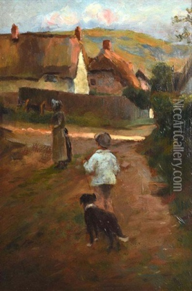 Boy With Sheepdog Oil Painting - Walter Frederick Osborne
