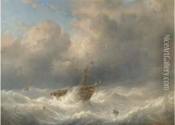 A Storm At Sea Oil Painting - Raden Sjarief B. Saleh