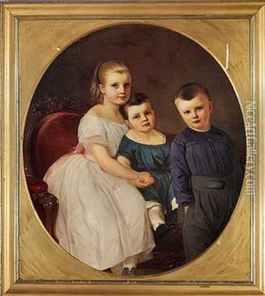 Tre Born Af Familien Trap Oil Painting - Elisabeth Anna Maria Jerichau-Baumann