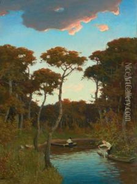 A Woodland Lake Oil Painting - Viktor Ivanovich Zarubin