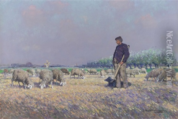 Dutch Shepard With His Flock Oil Painting - James Hamilton Mackenzie