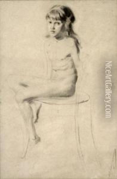 Sitting Girl Oil Painting - Isidor Kaufmann