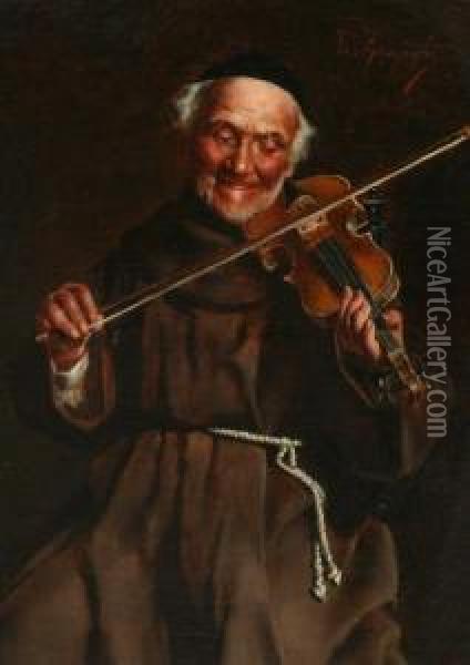 Monk Playing The Violin Oil Painting - Eugenio Zampighi
