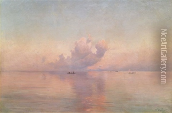 Ruhiges Meer Bei Sonnenuntergang Oil Painting - Nikolai Nikanorovich Dubovskoy