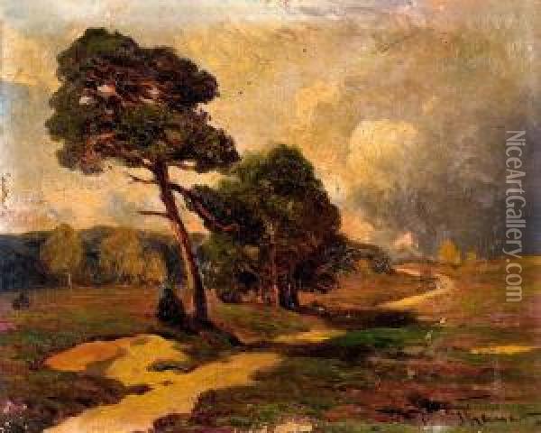 Pejzaz Z Drzewami Przy Drodze Oil Painting - Paul Thomas
