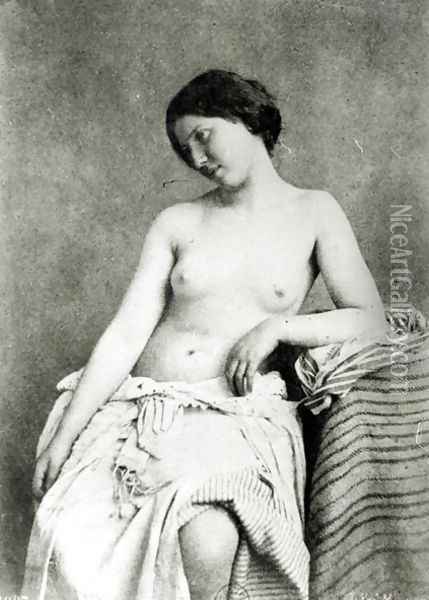 Nude Female Model, c.1850 Oil Painting - Julien Vallou de Villeneuve