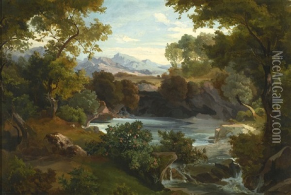 Landscape With A River Oil Painting - Friedrich Johann C.E. Preller the Elder