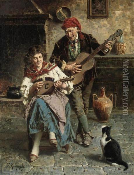 A Captive Audience Oil Painting - Eugenio Zampighi