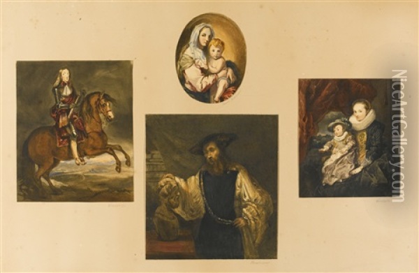 Two Watercolours [together With] Miniatures Of Old Master Paintings Oil Painting - John (Sir) Tenniel